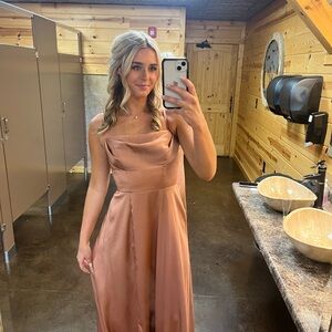 Azazie Satin Gown in Rose Gold